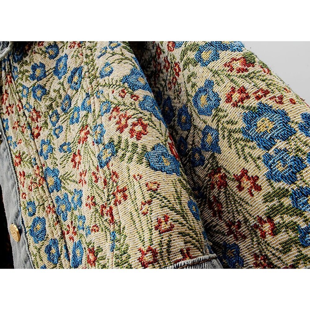 Women’s Sweet Peter Pan Collar S-2XL Long Sleeve Jacquard Denim Jacket Blue - Picture 2 of 6